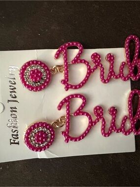 Fashion Jewelry Hot Pink 'Bride' Statement Drop Earrings